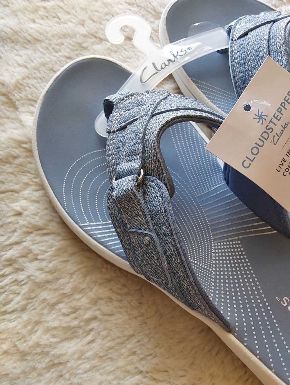 🌺 NWT Clarks Cloudsteppers Denim Blue Comfort Sandals - Picture 4 of 5